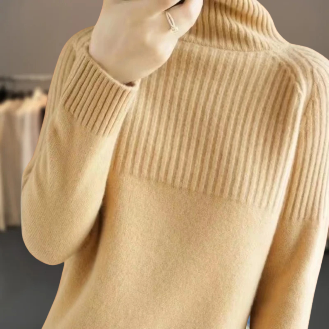 Women's Ribbed Turtleneck Jumper – cashmere blend relaxed fit – product view 4