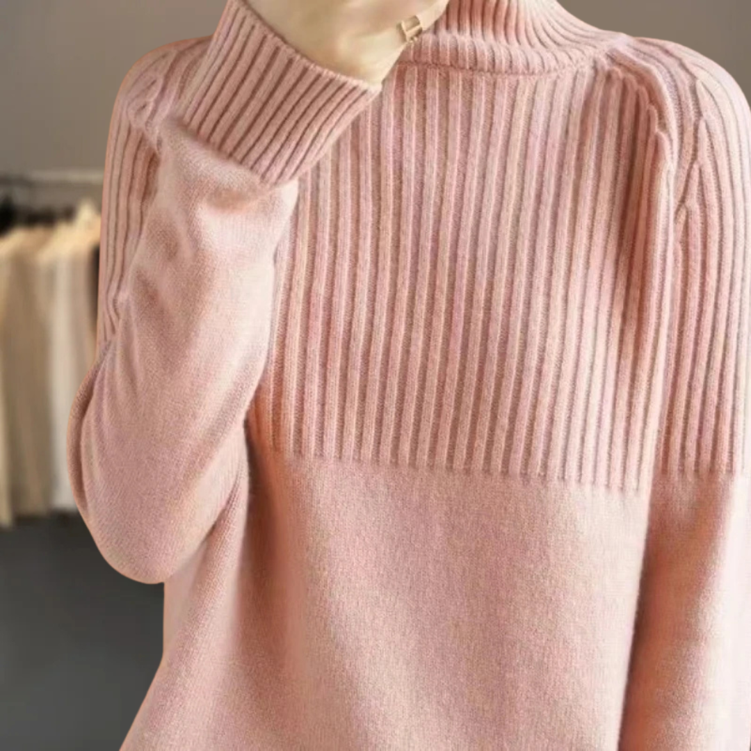 Women's Ribbed Turtleneck Jumper – cashmere blend relaxed fit – product view 5