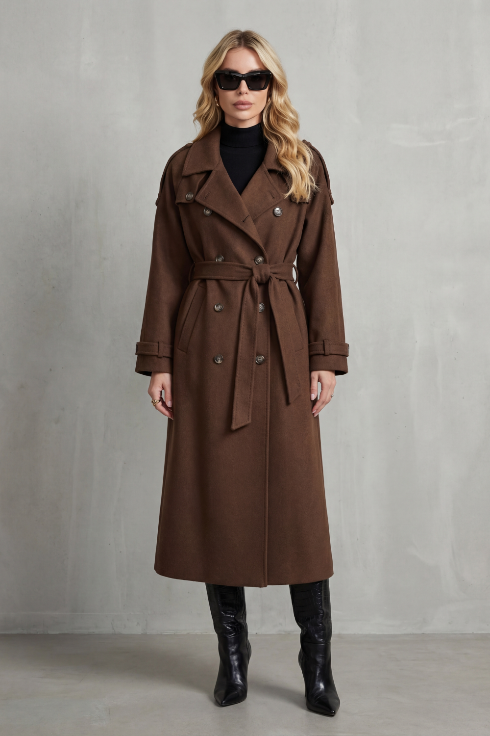 Women's Oversized Wool Trench Coat – The Penelope-Iris – image 2 – Huna