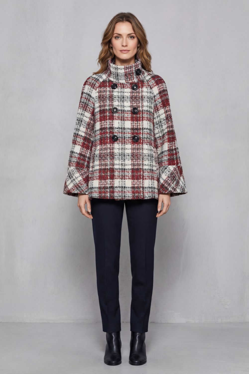 Women's Checked Wool Cape Coat – The Romilly-Faye – image 2 – Huna