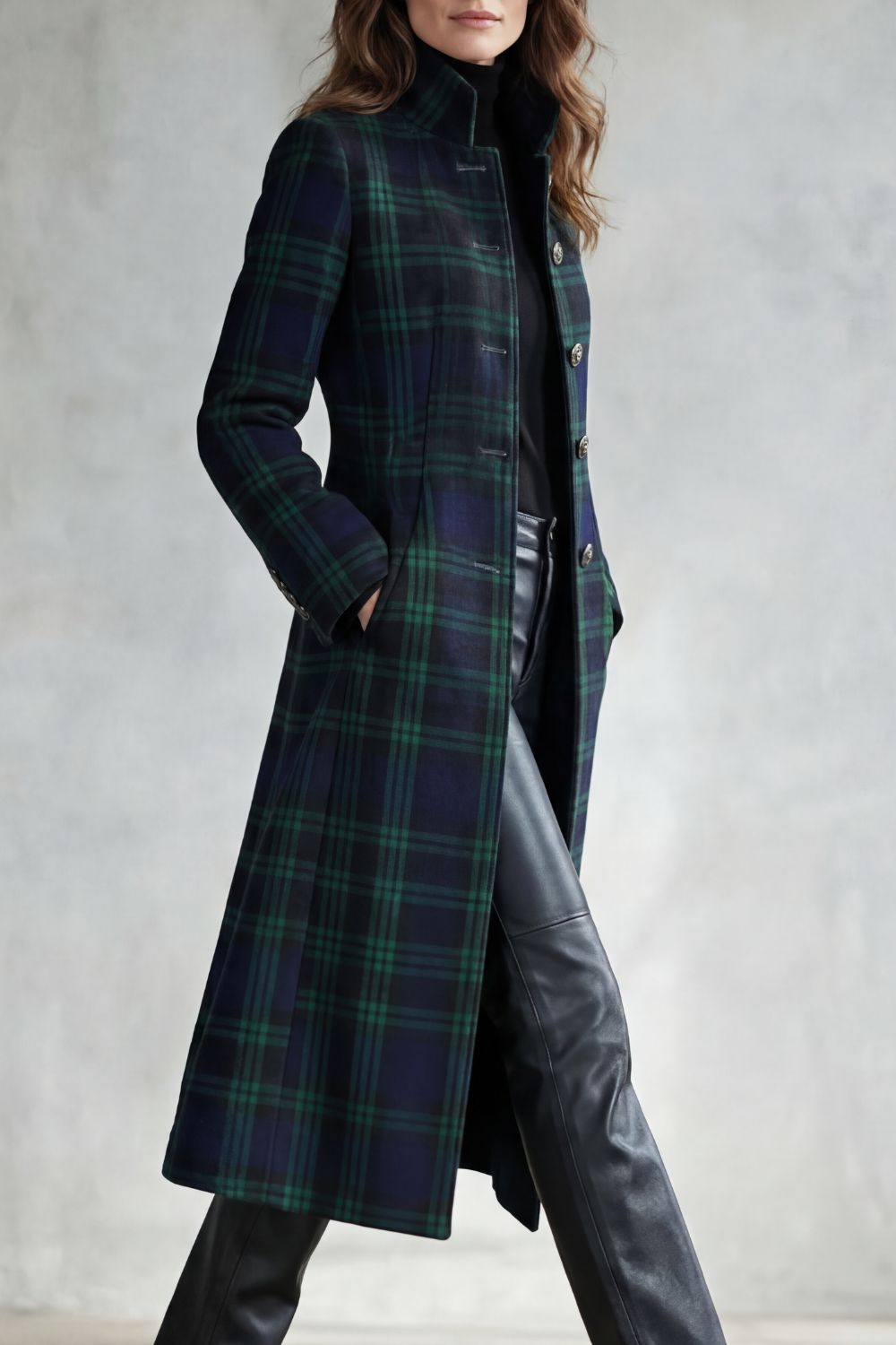Women's Checked Wool Blend Coat – The Odessa-June – image 3 – Huna