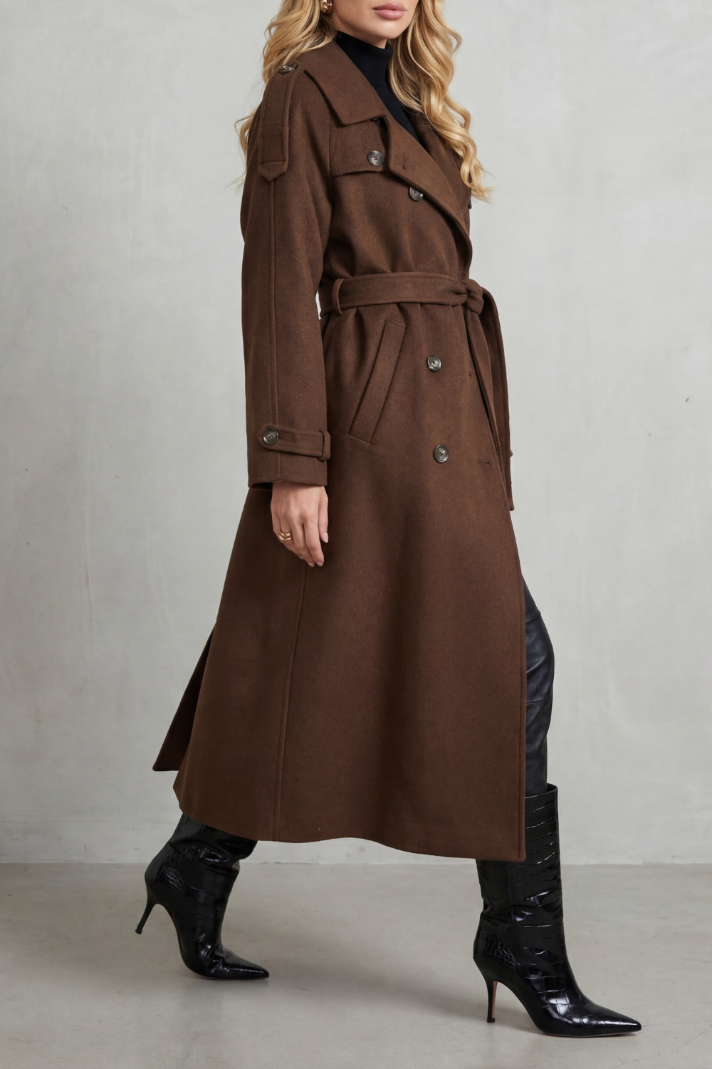 Women's Oversized Wool Trench Coat – The Penelope-Iris – image 3 – Huna