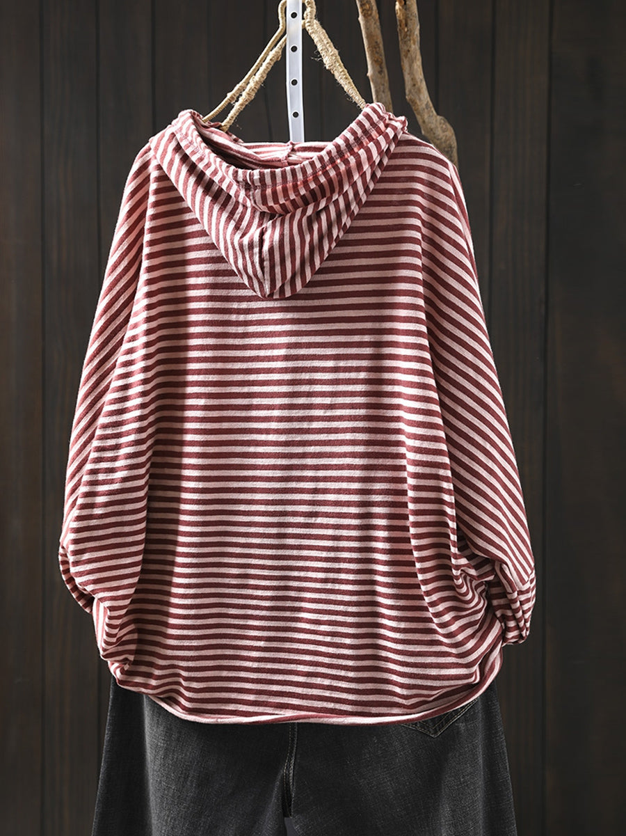 Women's Plus Size Striped Cotton Hoodie – relaxed long sleeve, view 6 | The Elsinore | Huna