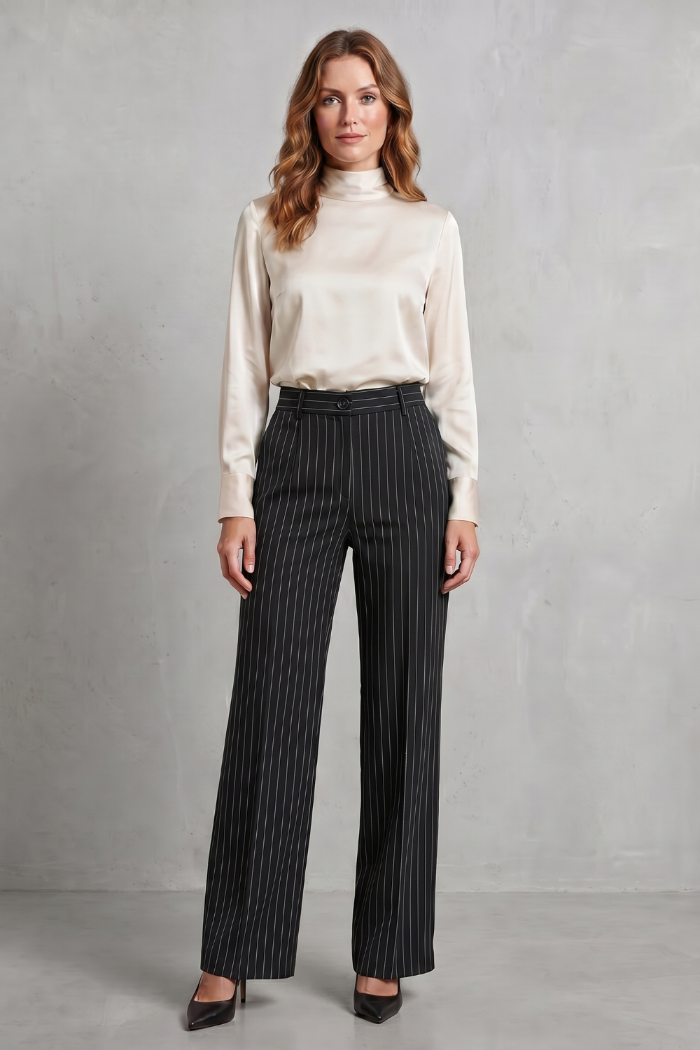 Women's Pinstripe Wide Leg Trousers – The Sapphirine, view 2