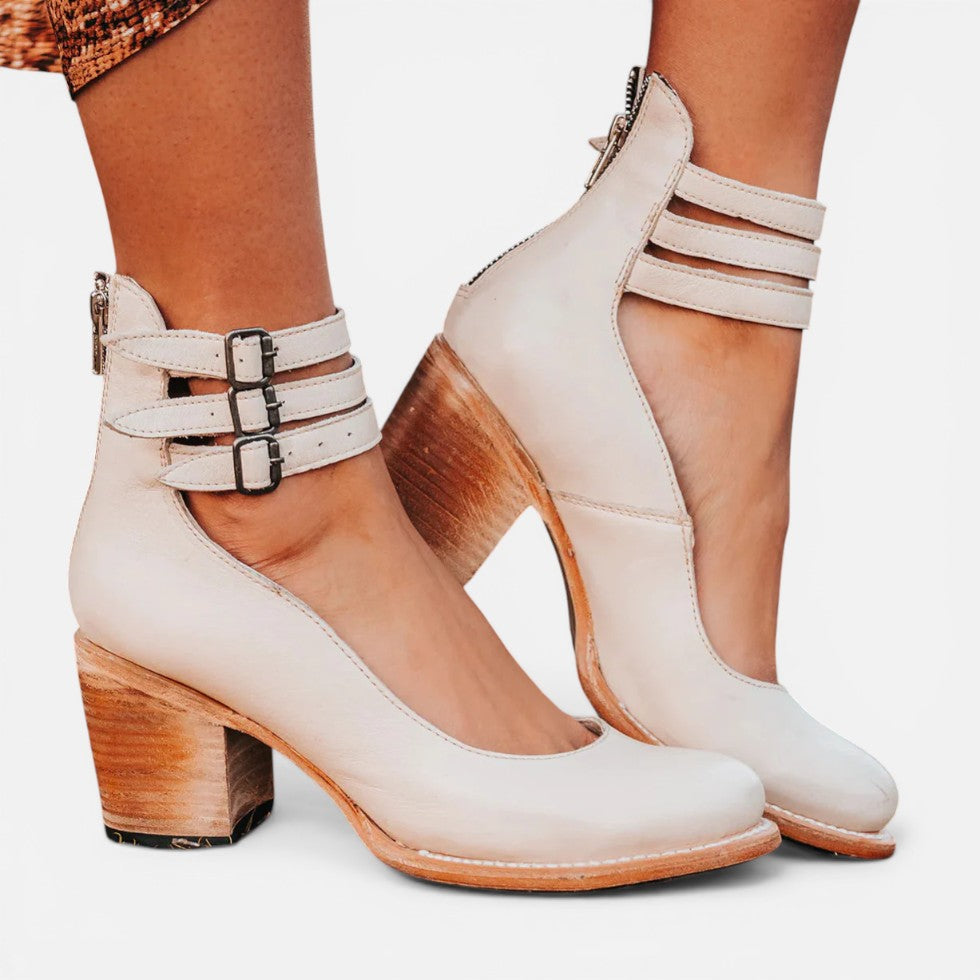 Women's Buckle Ankle Boots – stable block heel, view 4 | The Calliope | Huna