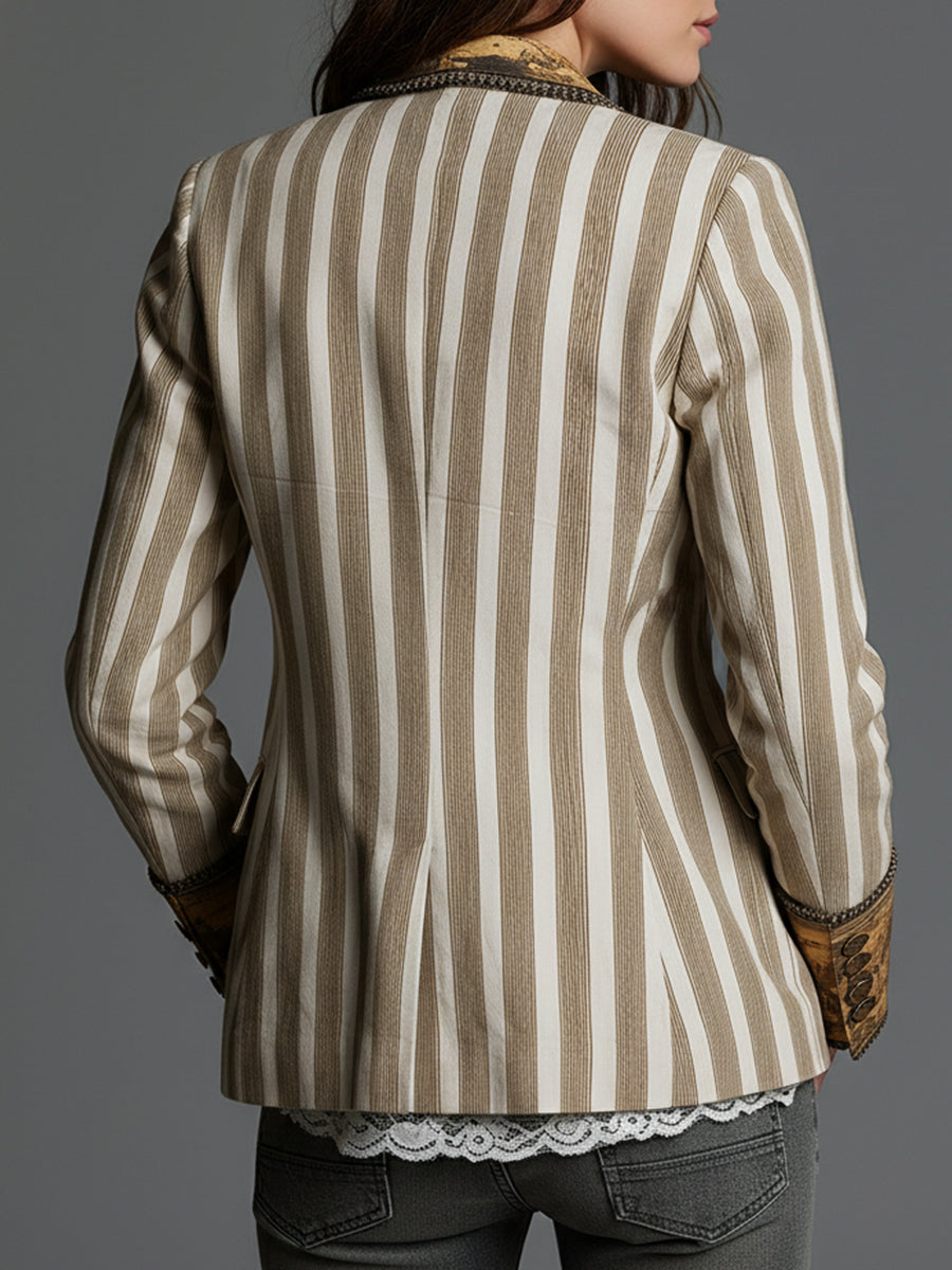 Women's Striped Blazer – Bohemian Printed Lapels | The Saskia | Huna