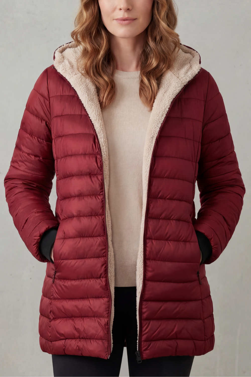 Women's Sherpa-Lined Hooded Puffer – The Yvette-Claire – image 11 – Huna