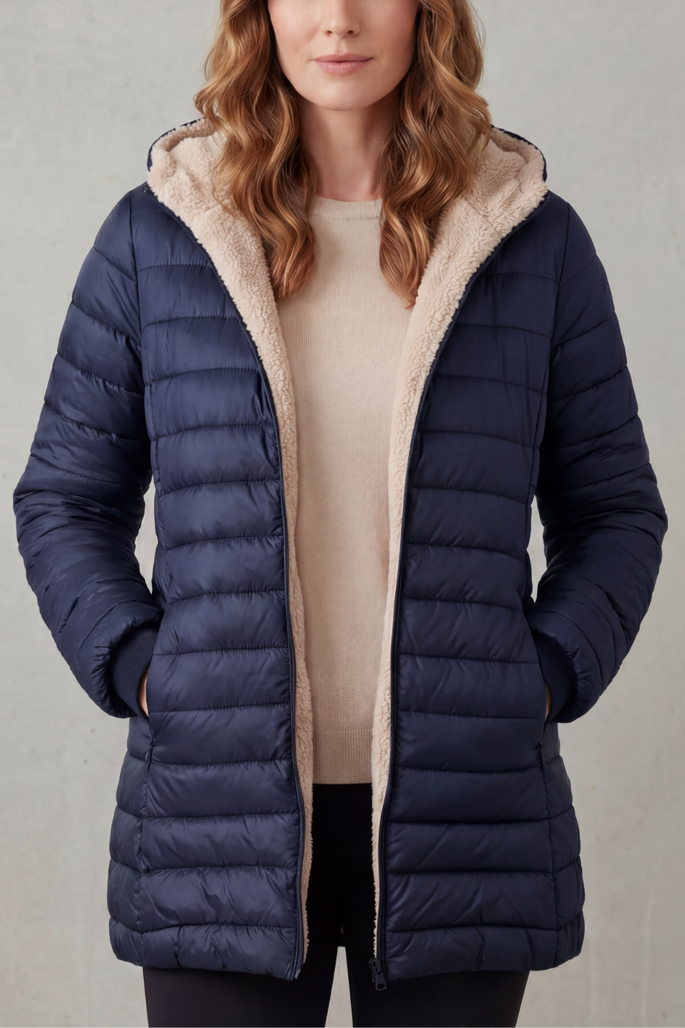 Women's Sherpa-Lined Hooded Puffer – The Yvette-Claire – image 5 – Huna
