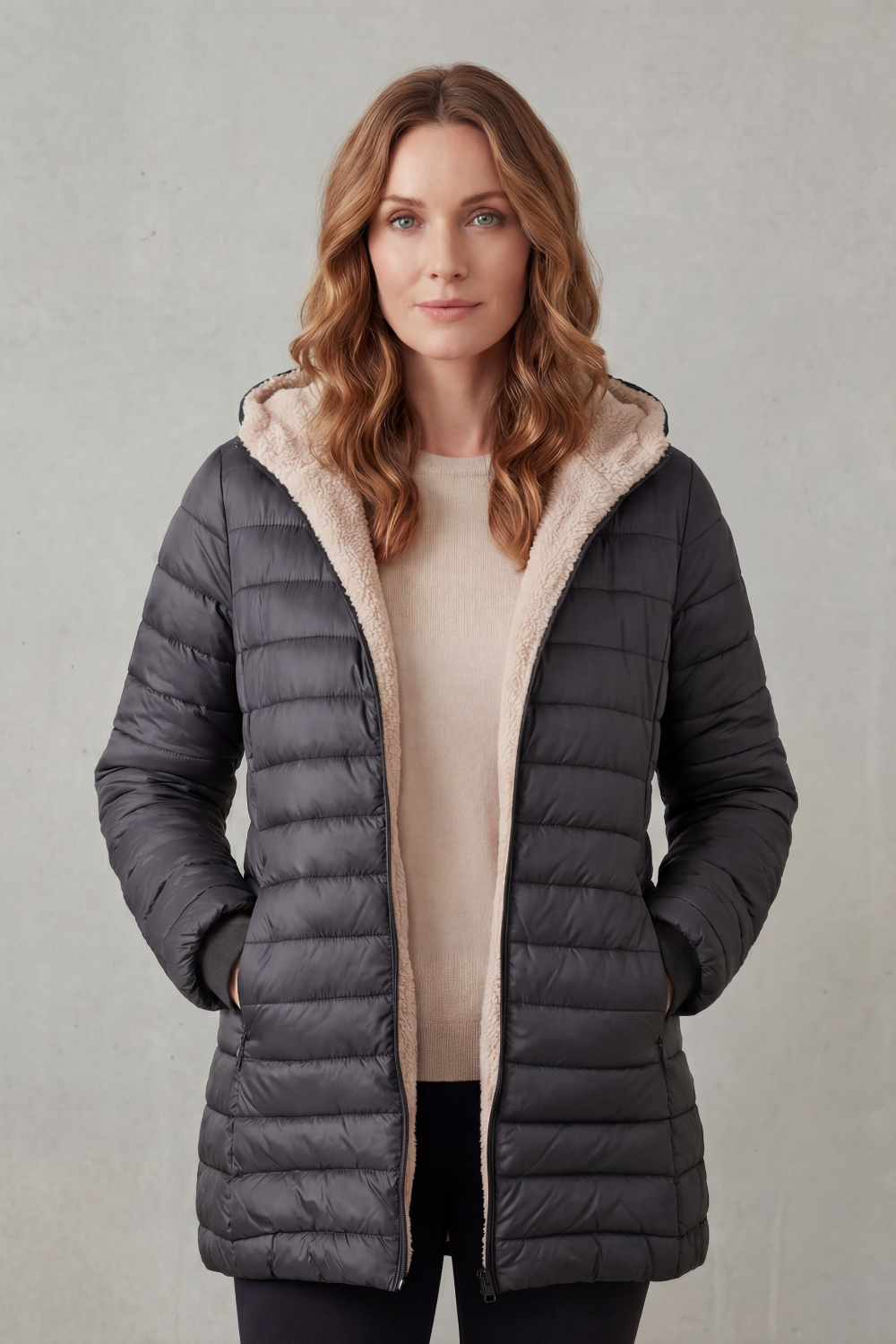 Women's Sherpa-Lined Hooded Puffer – The Yvette-Claire – image 8 – Huna