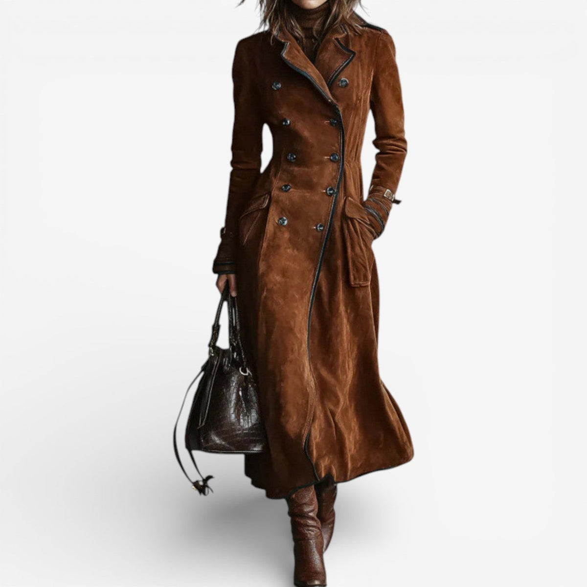 The Odette-Rae by Huna - women's faux suede long trench coat - product image 1
