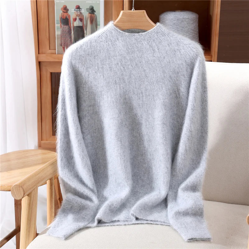 Women's Cashmere Mock Neck Jumper – soft relaxed knit – product view 4