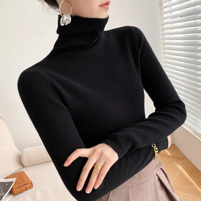 Women's Slim Cashmere Roll Neck Jumper – lightweight stretch knit – product view 8
