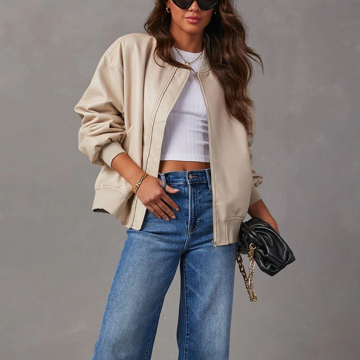 Women's Vegan Leather Bomber UK – relaxed fit, view 6