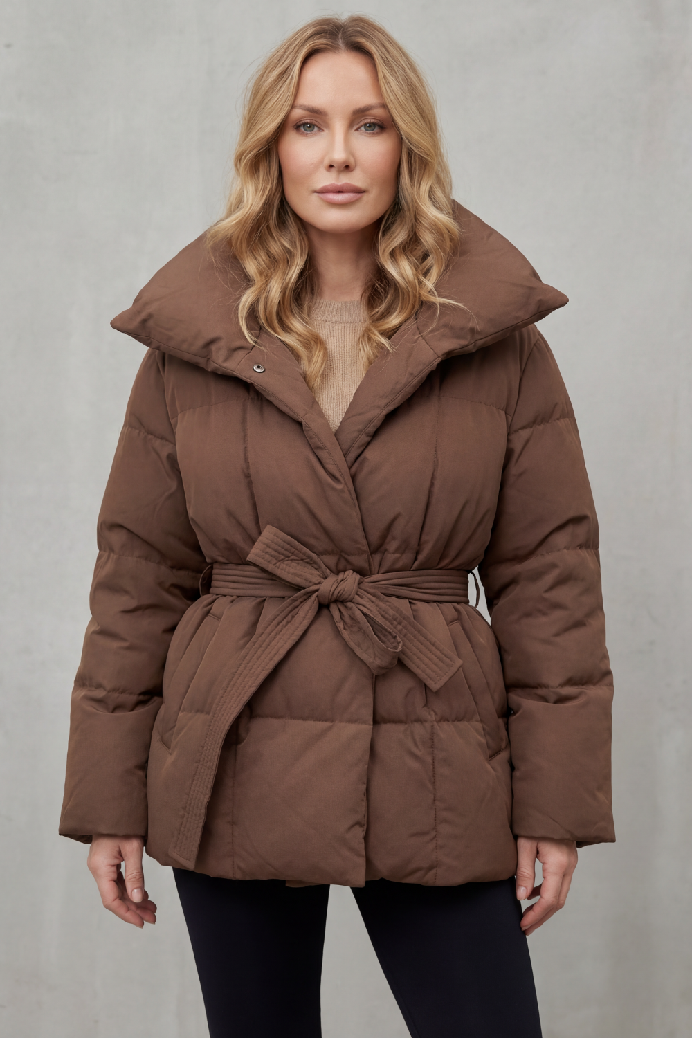 Women's Belted Puffer Coat – The Cressida-June – image 2 – Huna
