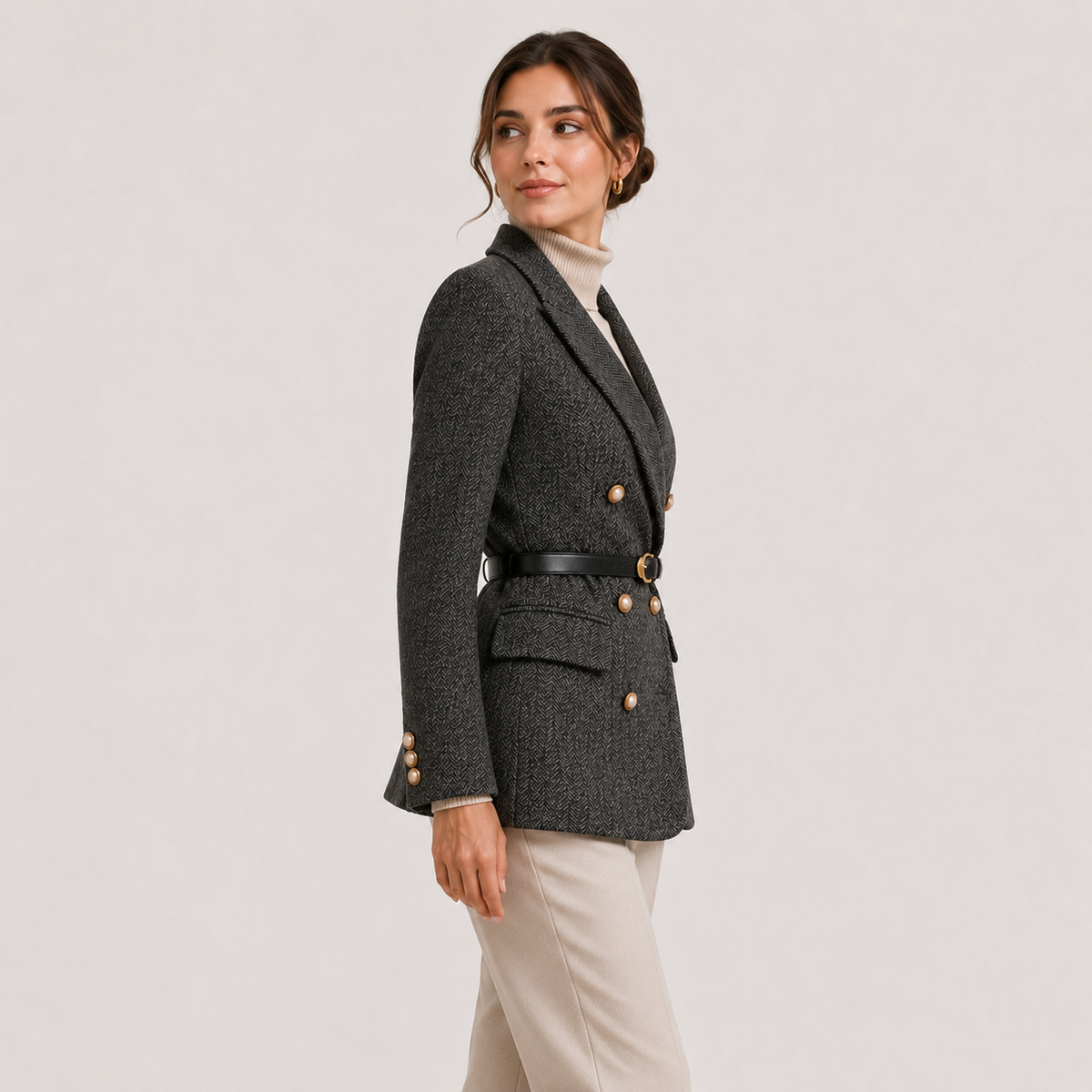 Women's Belted Blazer Timeless Tailored Business Casual Outerwear 1