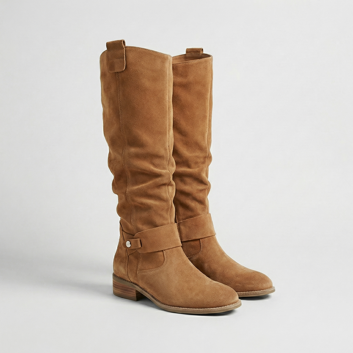 Women's Suede Look Slouch Boots UK – knee high low heel, view 3