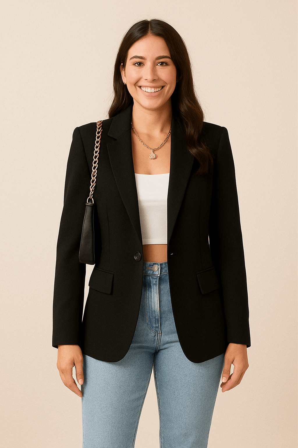 Women's Tailored Black Blazer – Elegant Layered Cocktail | The Guinevere | Huna
