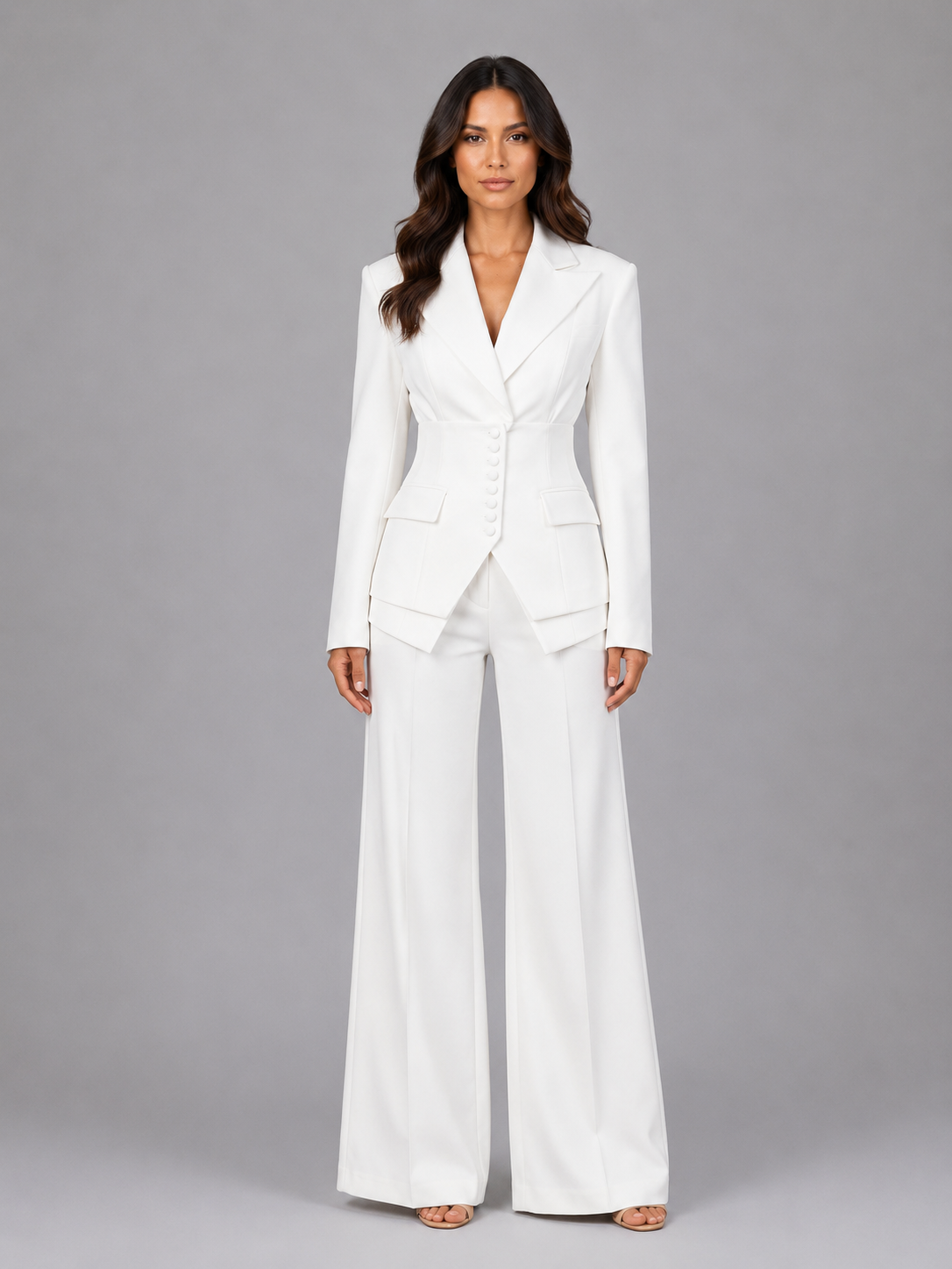 Women's Tailored Trouser Suit UK – cinched waist wide leg, view 4