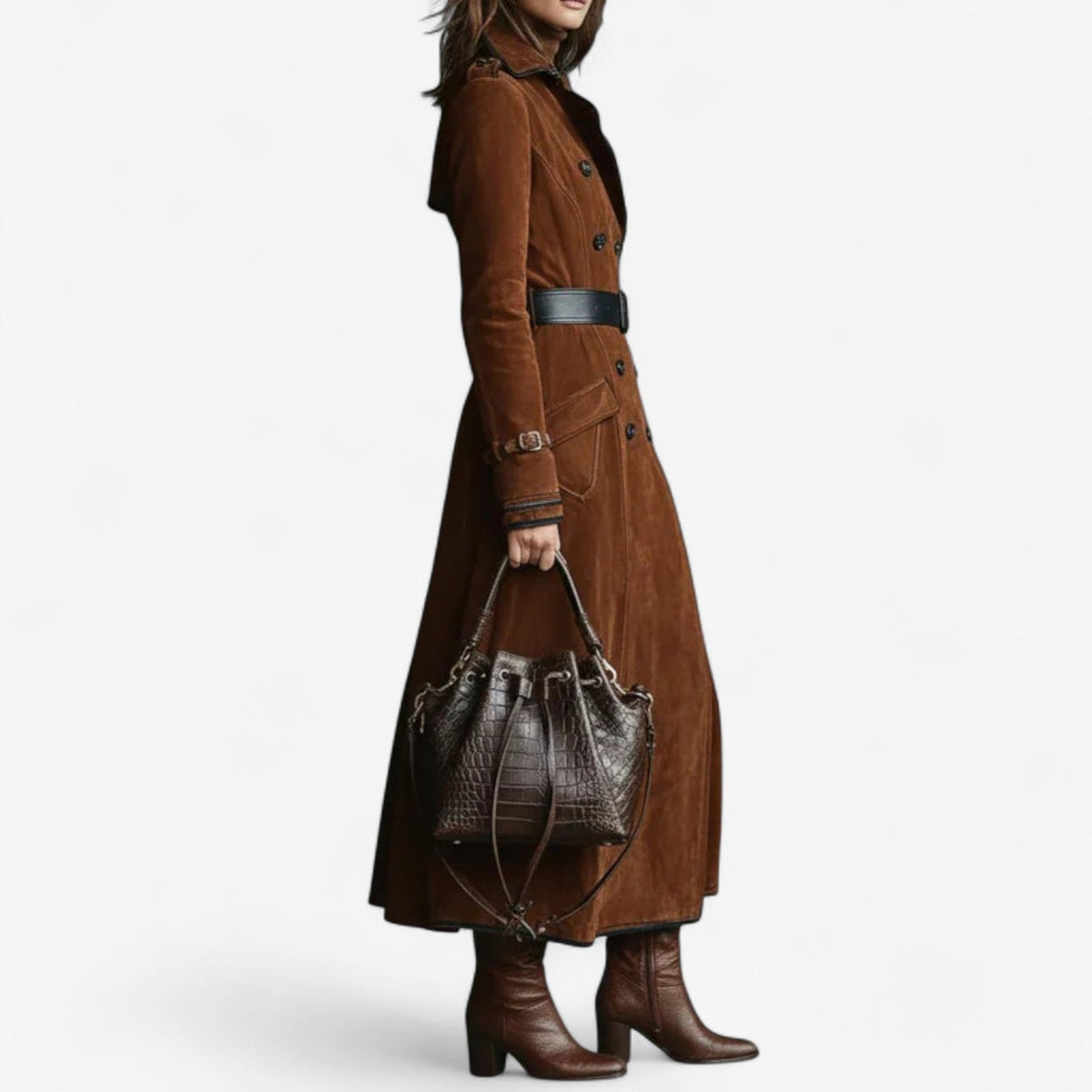 The Odette-Rae by Huna - women's faux suede long trench coat - product image 4