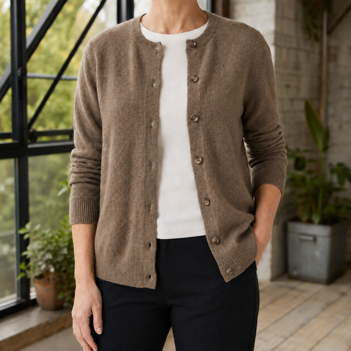 Women's Button Front Cardigan – round neck soft knit – product view 4