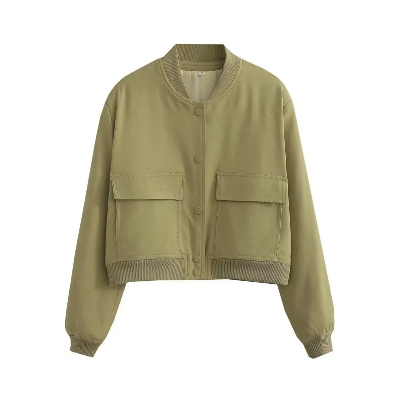 Women's Cropped Leather Bomber in apricot – The Maevora back view 2