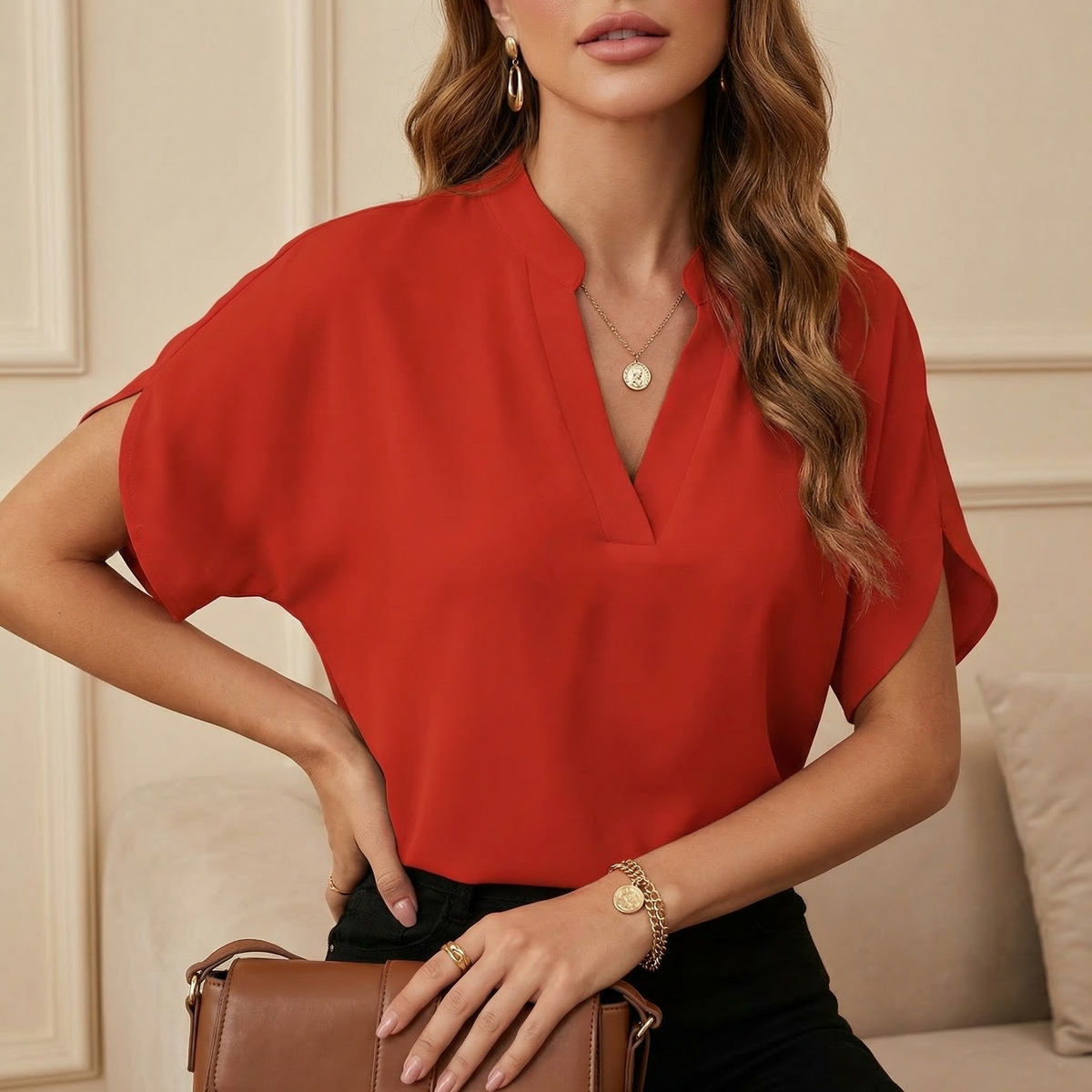 Women's Silk Blouse UK – V-Neck – The Celestara – image 5