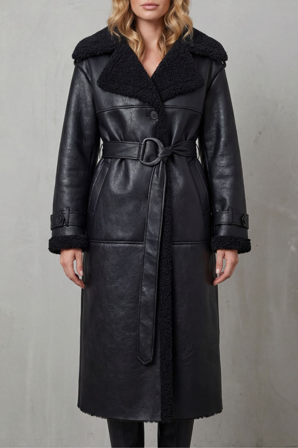Women's belted shearling coat – The Maristelle by Huna – view 1