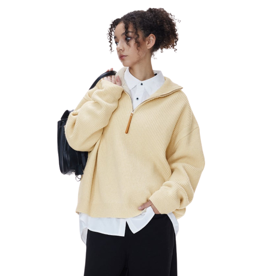 Women's Quarter Zip Jumper UK – ribbed cotton blend, view 1