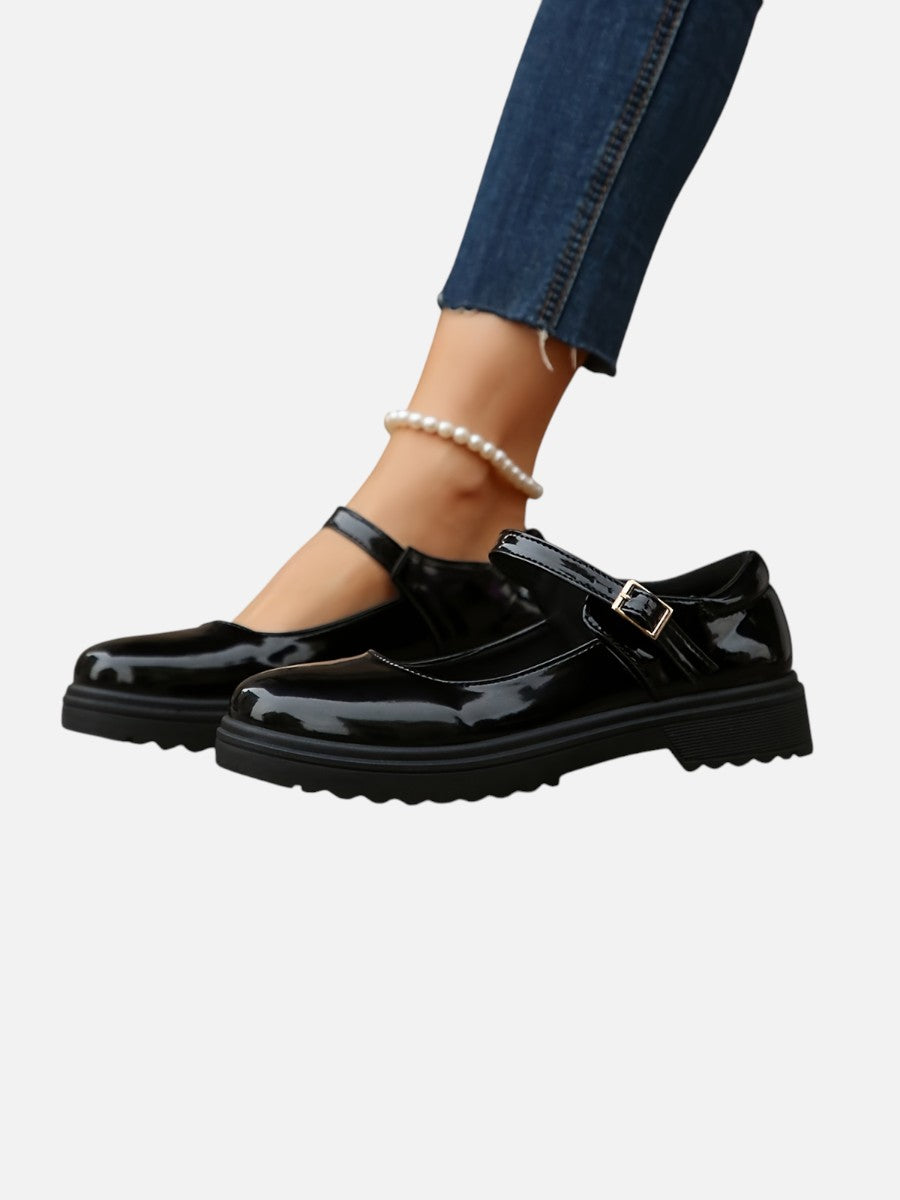 Women's Glossy Mary Jane Loafers – leather-look comfort, view 4 | The Ione | Huna