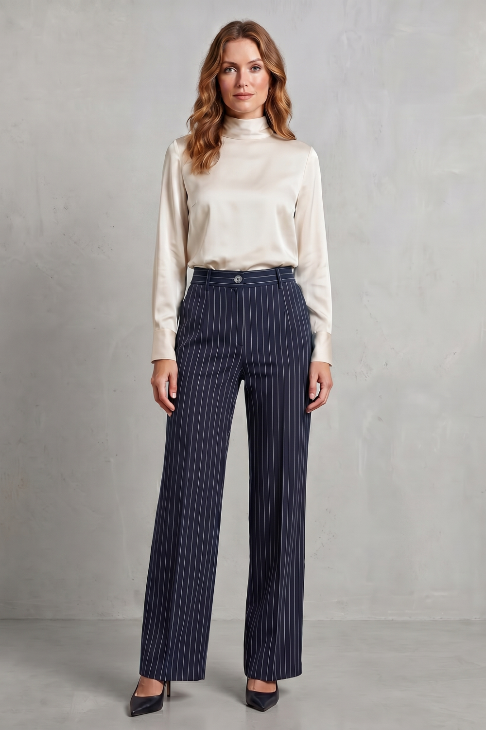 Women's Pinstripe Wide Leg Trousers – The Sapphirine, view 6