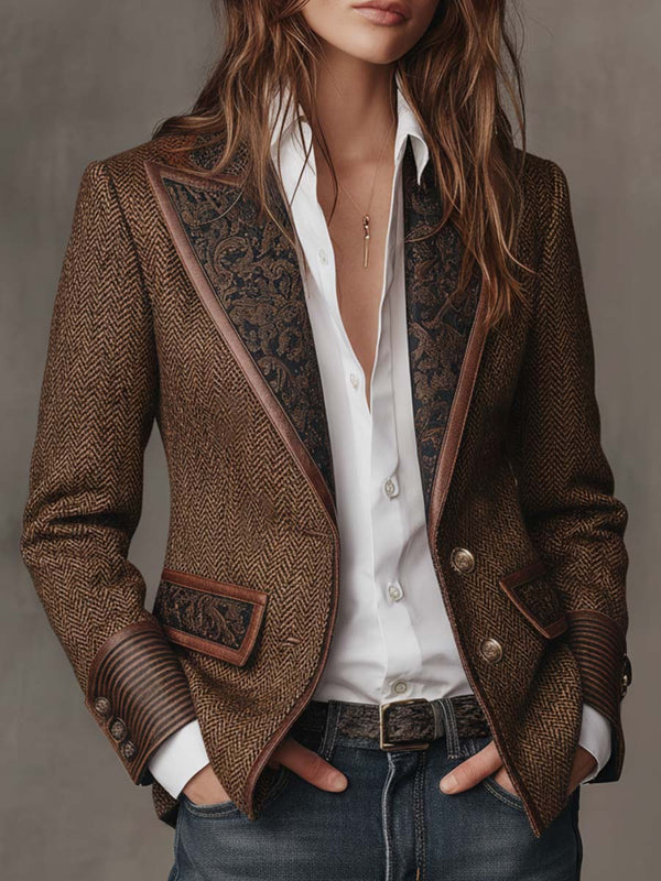 Women’s Brown Herringbone Tweed Blazer Jacket | The Wren