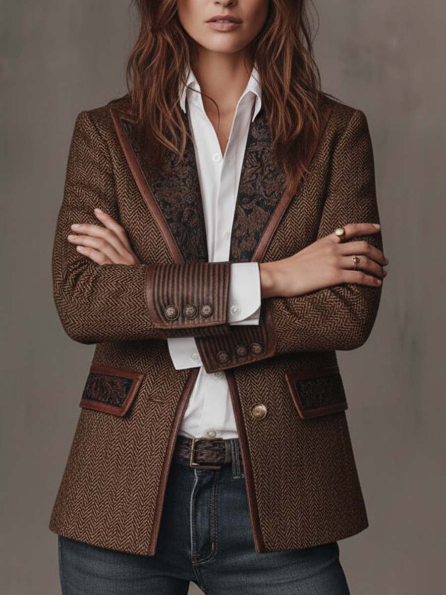 Women’s Brown Herringbone Tweed Blazer Jacket | The Wren