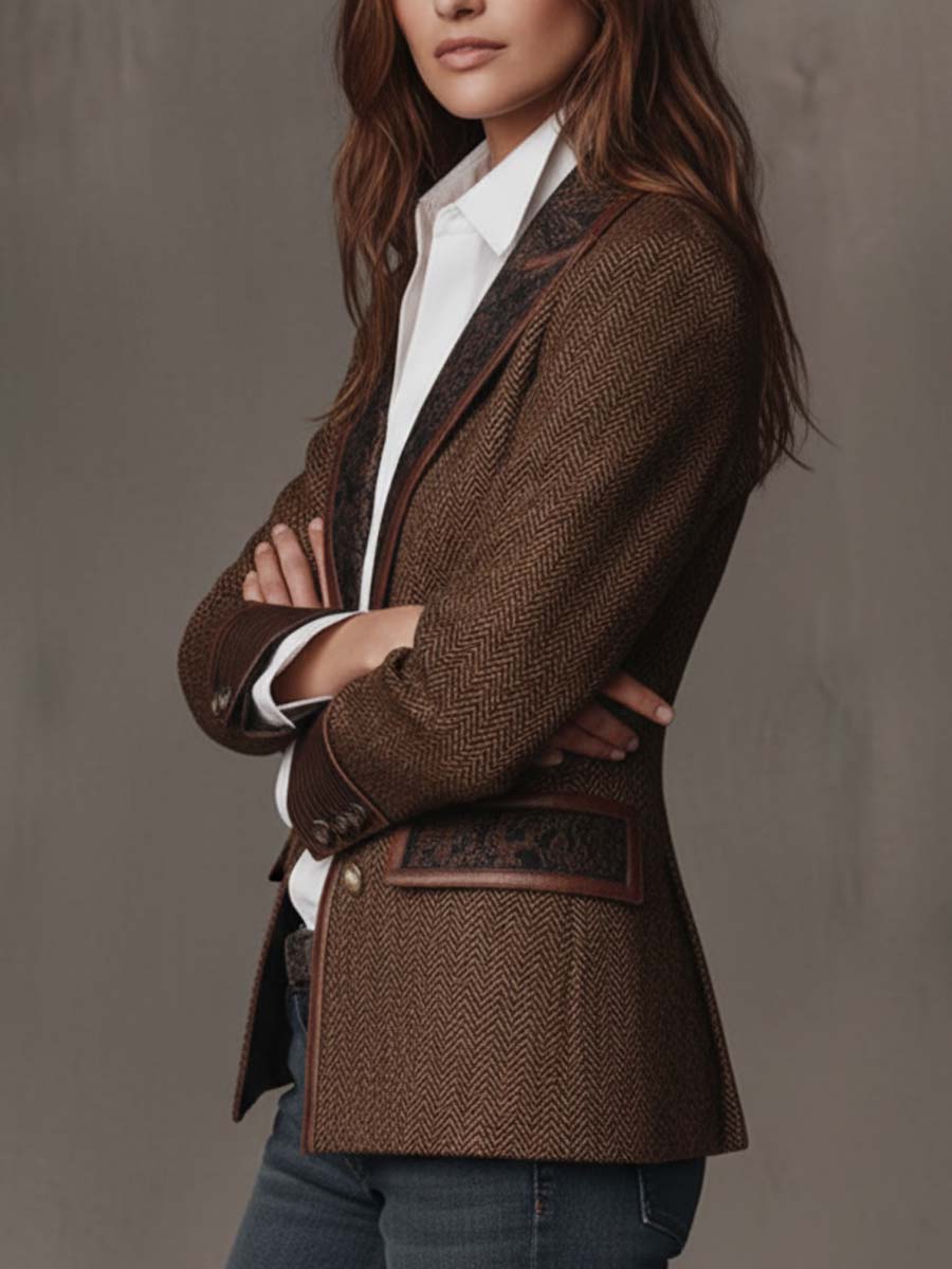 Women’s Brown Herringbone Tweed Blazer Jacket | The Wren