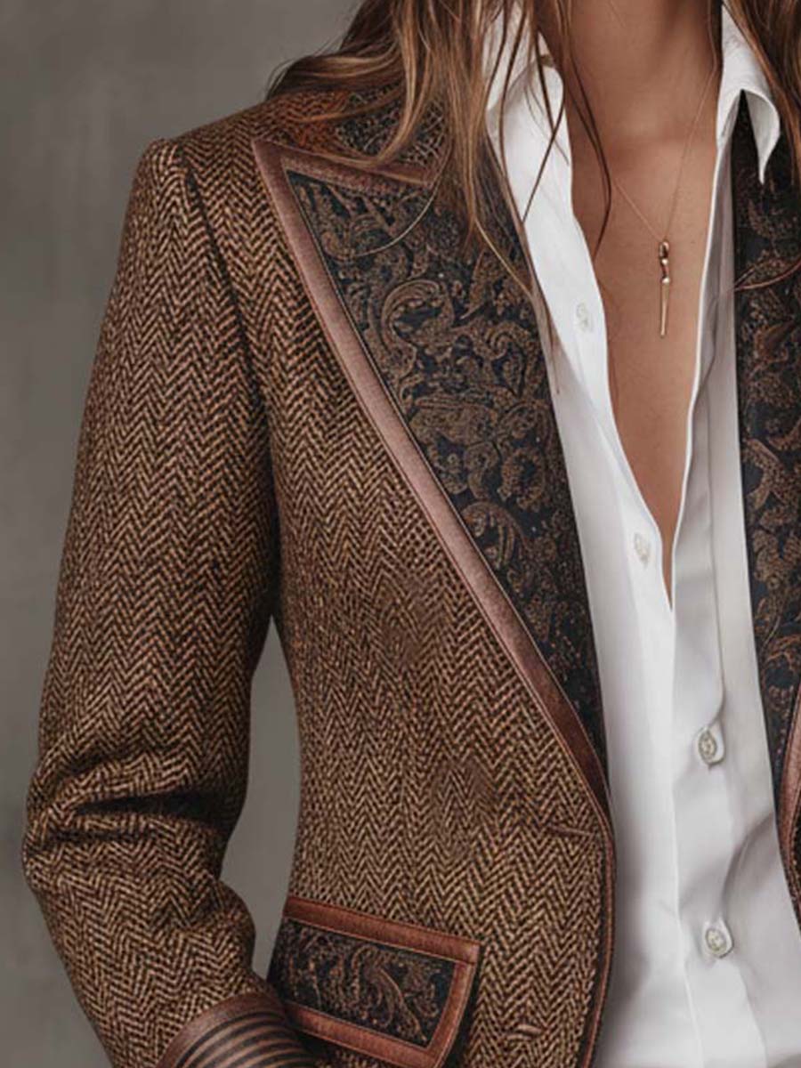 Women’s Brown Herringbone Tweed Blazer Jacket | The Wren