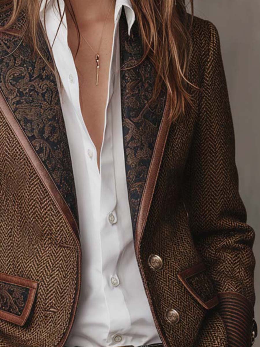 Women’s Brown Herringbone Tweed Blazer Jacket | The Wren