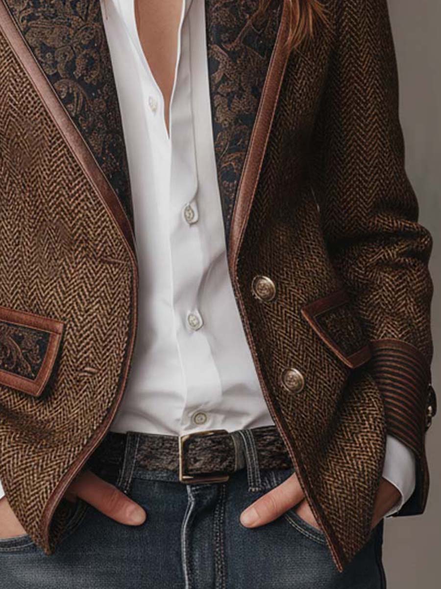 Women’s Brown Herringbone Tweed Blazer Jacket | The Wren