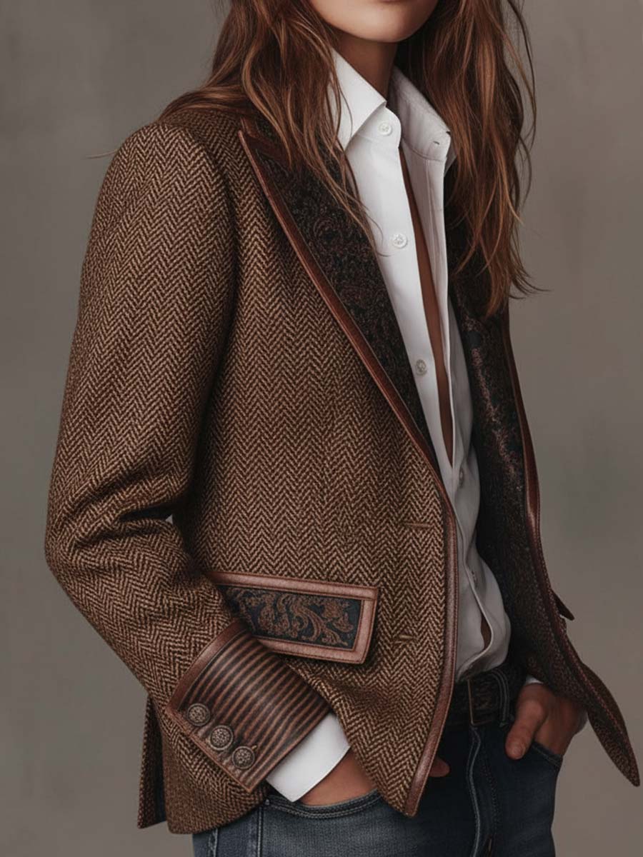 Women’s Brown Herringbone Tweed Blazer Jacket | The Wren