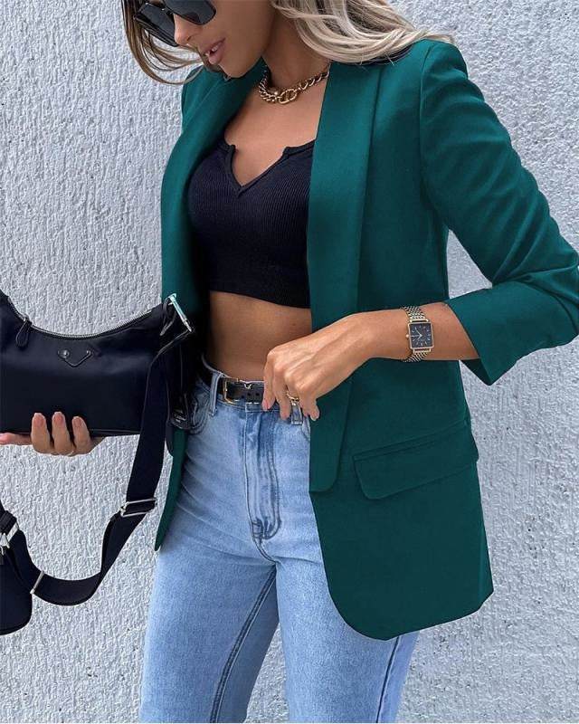 Women's Open Front Blazer – Shawl Collar Flap Pockets | The Iolande | Huna