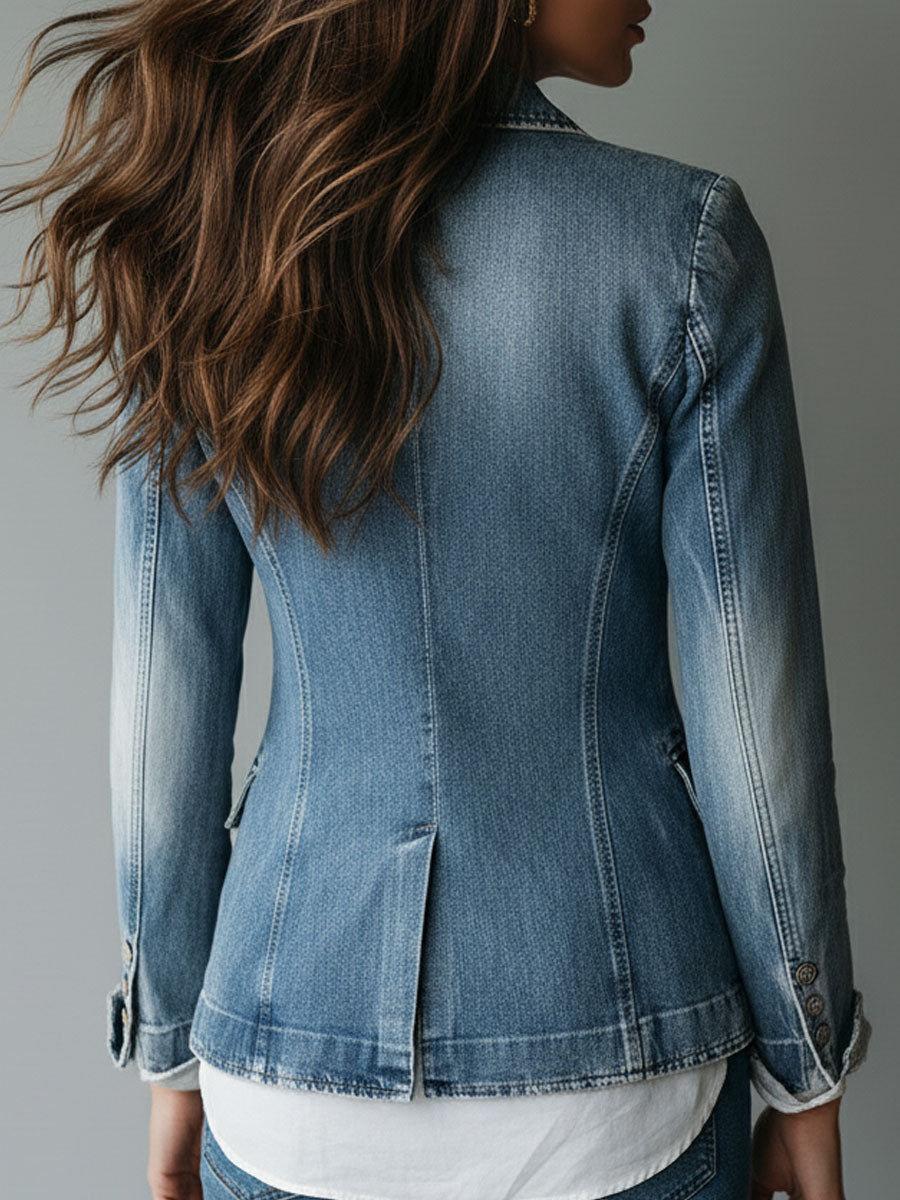 Women's Denim Blazer – Tailored Washed Cotton | The Frankie | Huna