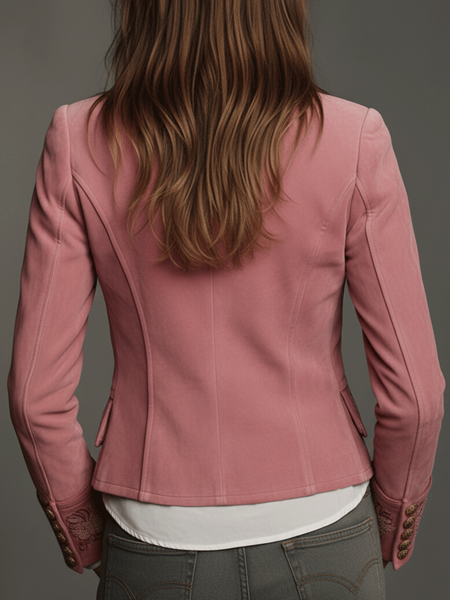 Women's Suede Jacket – Double-Breasted Embroidered | The Vivienne | Huna