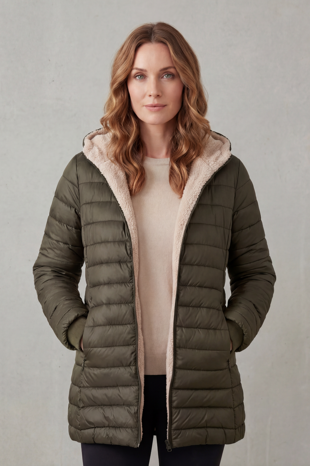 Women's Sherpa-Lined Hooded Puffer – The Yvette-Claire – image 10 – Huna