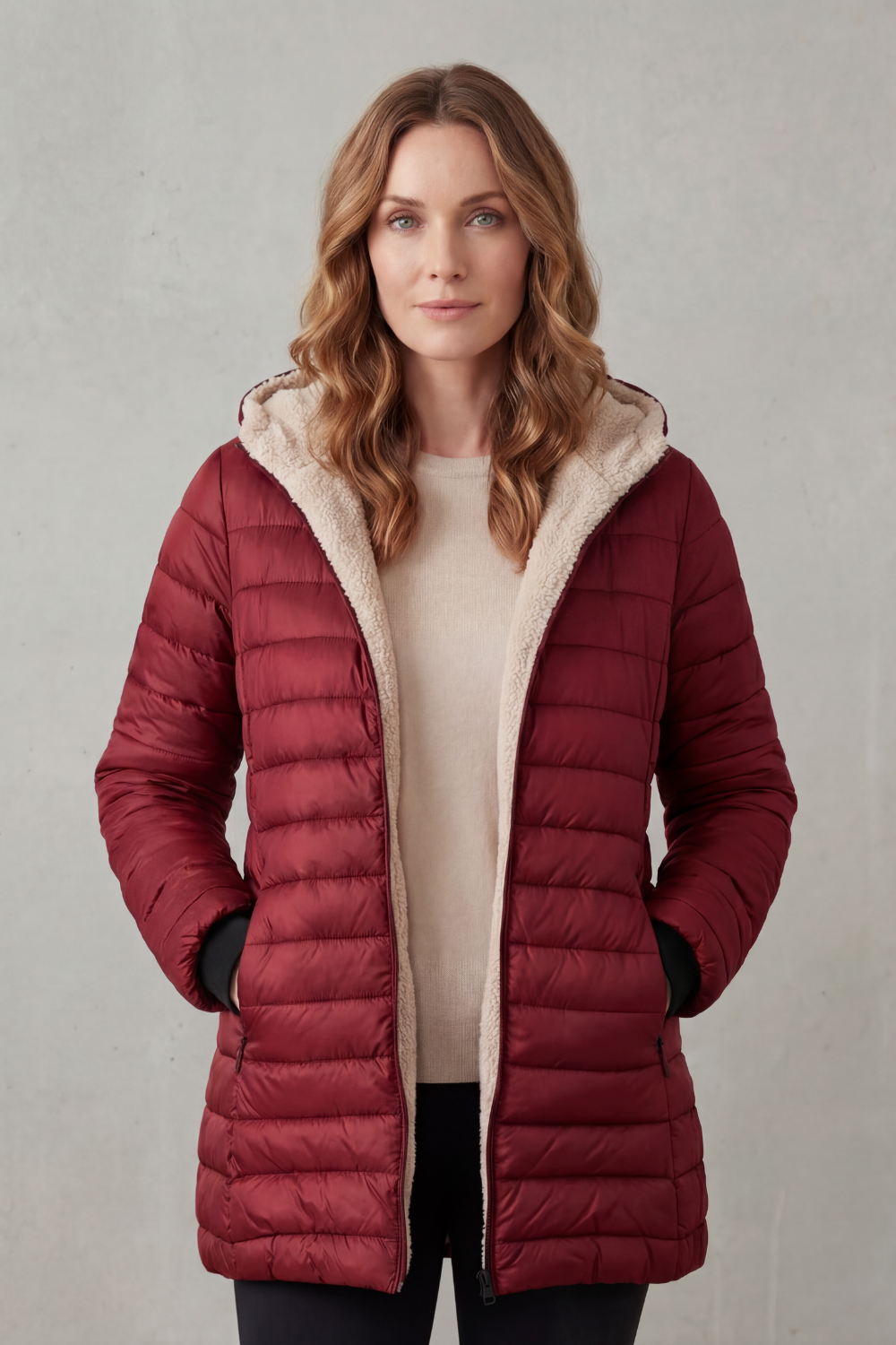 Women's Sherpa-Lined Hooded Puffer – The Yvette-Claire – image 12 – Huna
