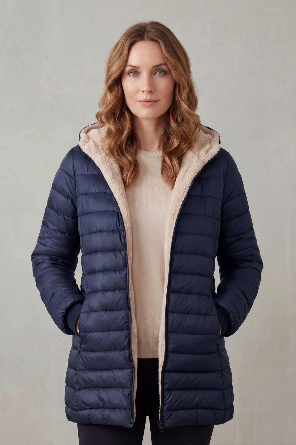 Women's Sherpa-Lined Hooded Puffer – The Yvette-Claire – image 6 – Huna