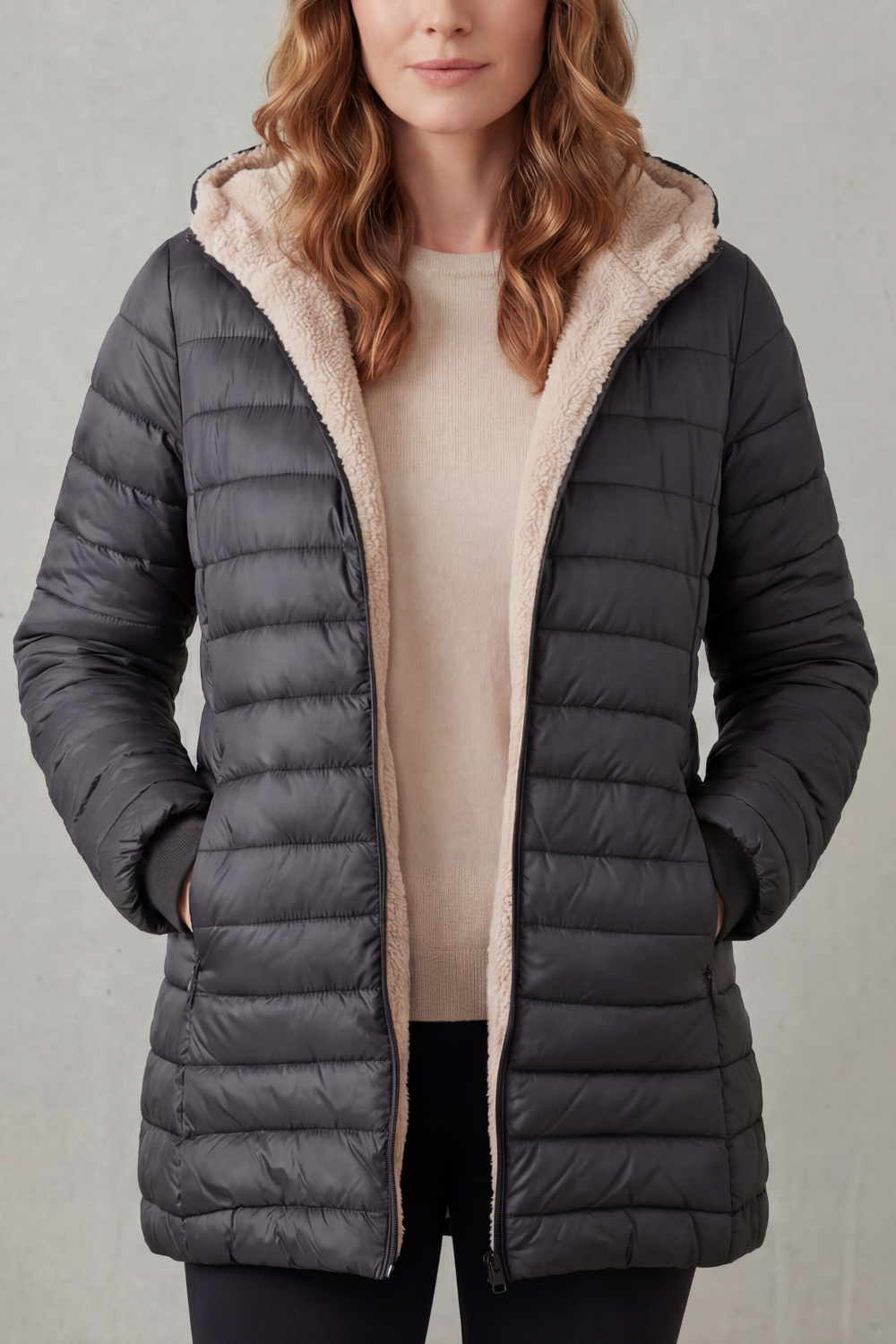 Women's Sherpa-Lined Hooded Puffer – The Yvette-Claire – image 7 – Huna
