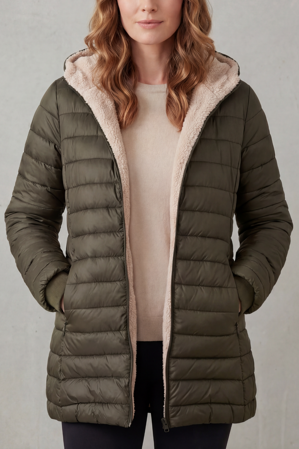 Women's Sherpa-Lined Hooded Puffer – The Yvette-Claire – image 9 – Huna