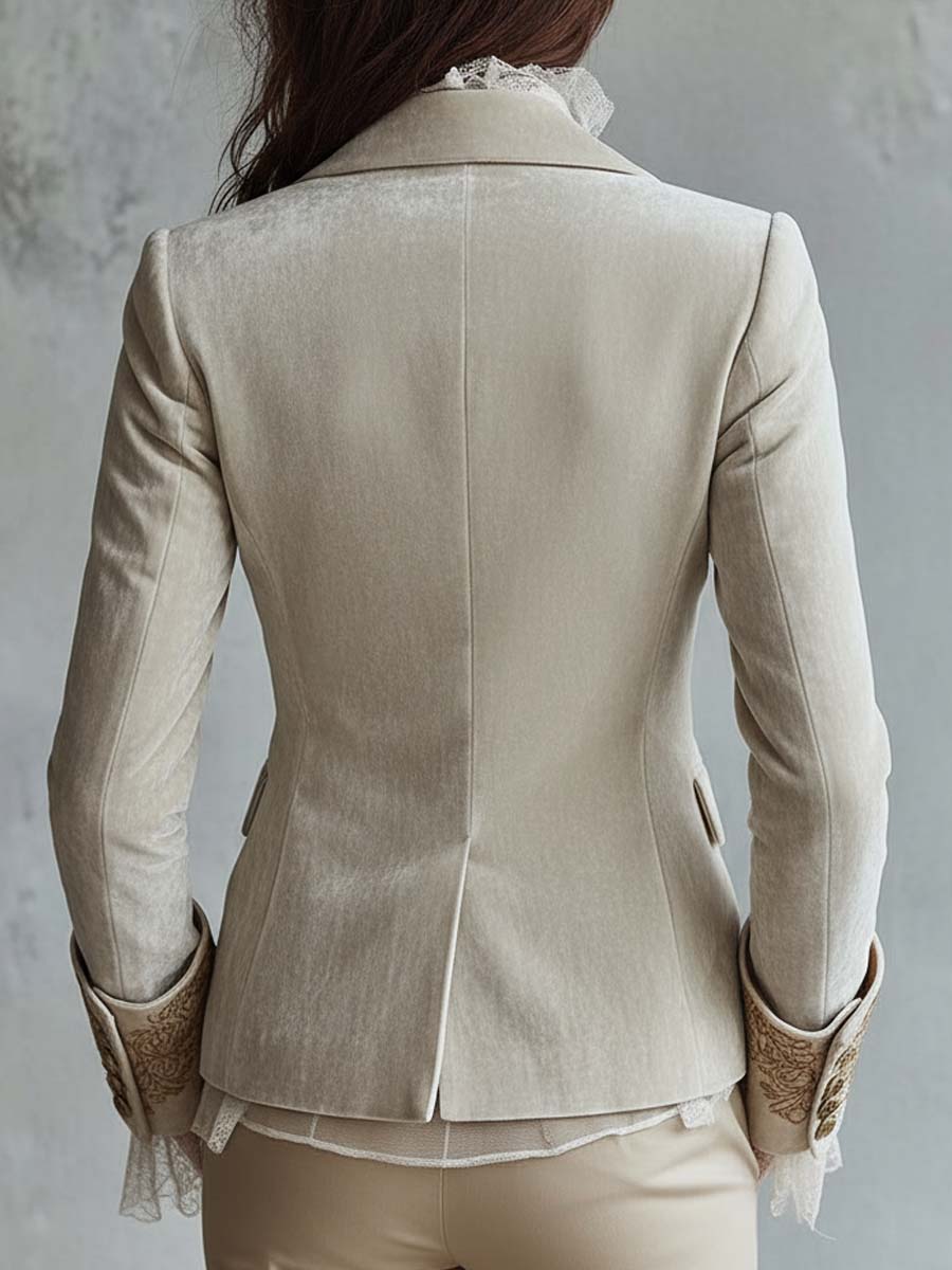 Women's Velvet Blazer – Ivory Embroidered Lace Cuffs | The Seraphina | Huna