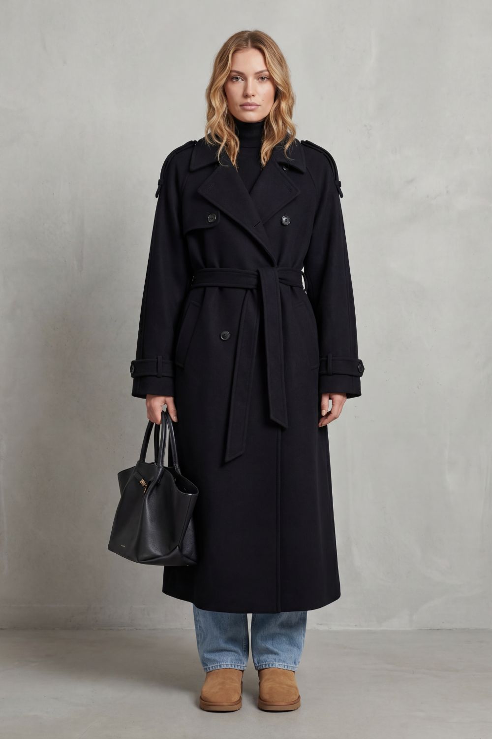 Women's black trench coat – The Liorenne by Huna – view 2