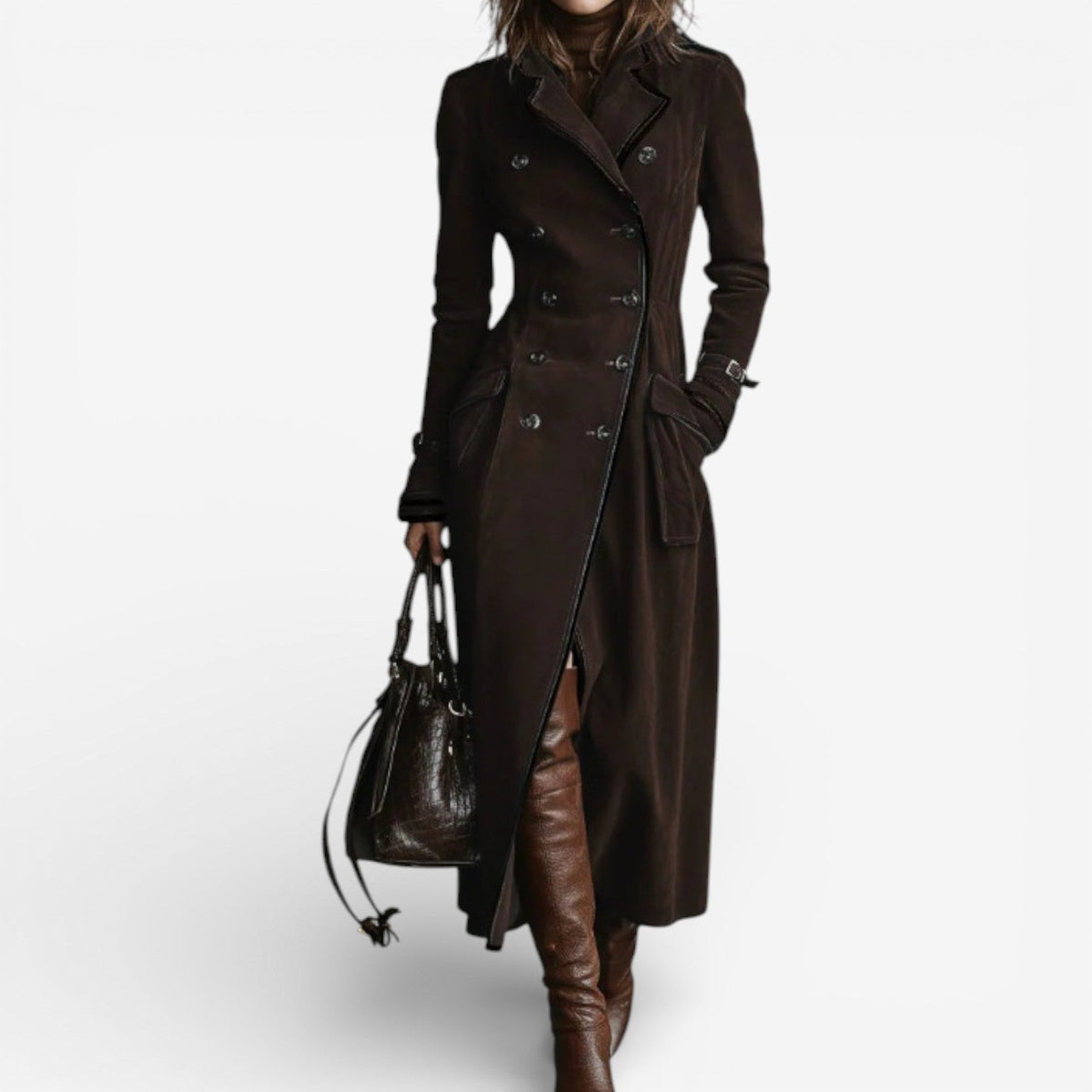 The Odette-Rae by Huna - women's faux suede long trench coat - product image 3