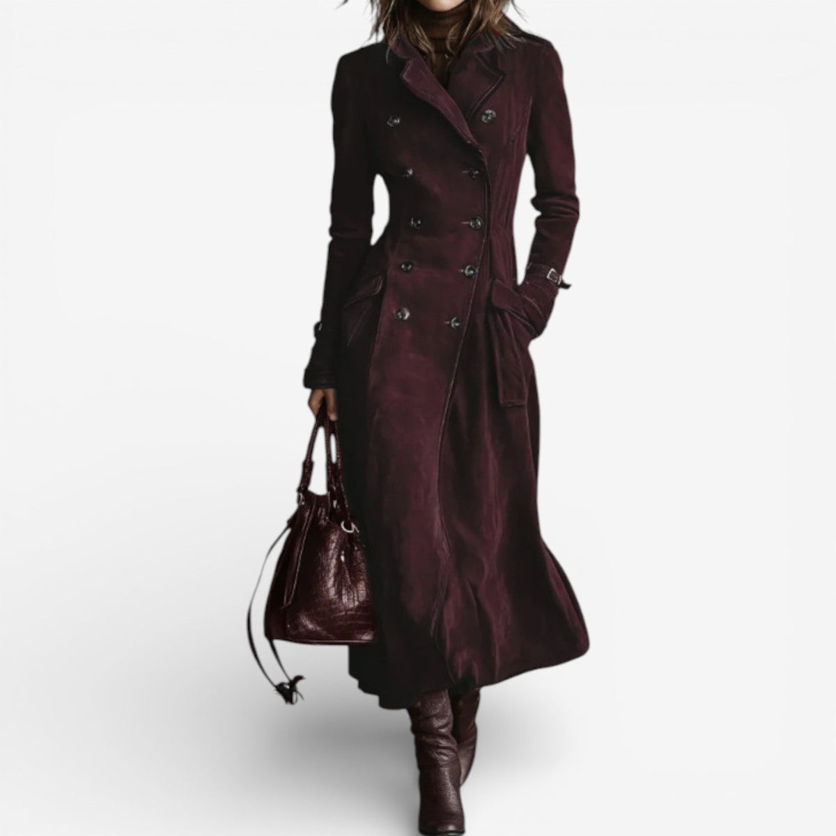 The Odette-Rae by Huna - women's faux suede long trench coat - product image 2