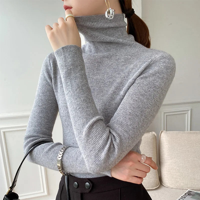 Women's Slim Cashmere Roll Neck Jumper – lightweight stretch knit – product view 7